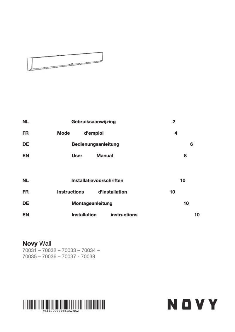 Page n°1 - Manuel utilisateur Novy Wall 70033