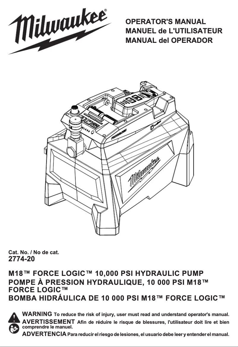 Page 1 de la notice Manuel utilisateur Milwaukee M18 Force Logic 2774-21HD