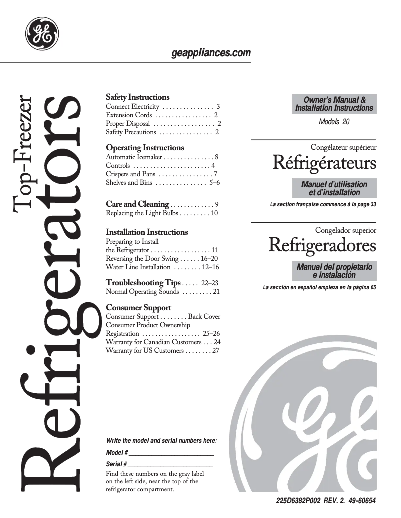 Page n°1 - Guide d'installation GE GTH20SBBSS