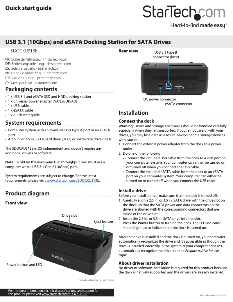 Página 1 del manual Manual de usuario StarTech.com SDOCKU313E