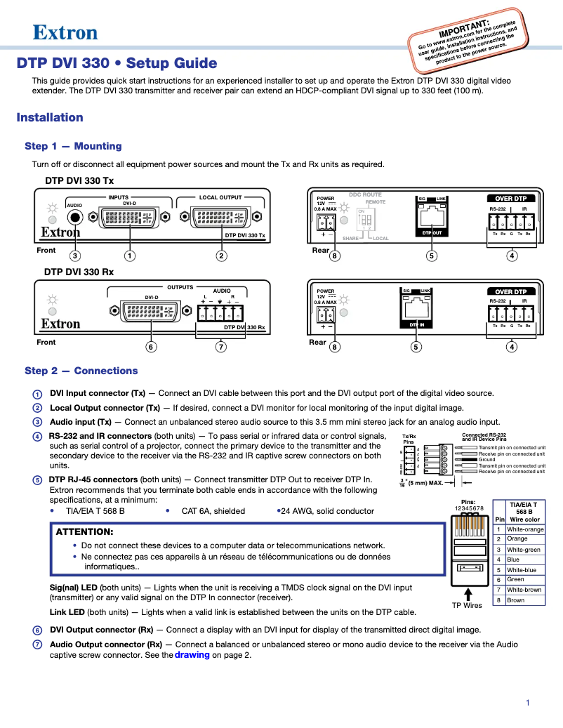 Image de la première page du manuel de l'appareil DTP DVI 4K 330 Rx