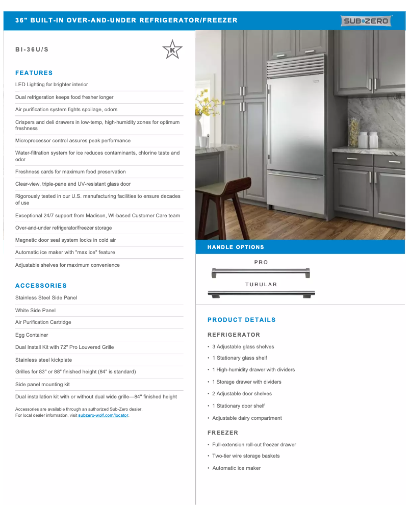 Page 1 de la notice Manuel utilisateur Sub-Zero BI-36U/S/TH-RH