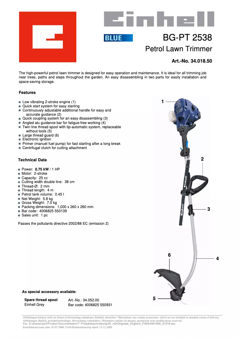 Image de la première page du manuel de l'appareil BG-PT 2538