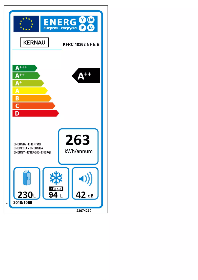Page 1 de la notice Label énergétique Kernau KFRC 18262 NF E B