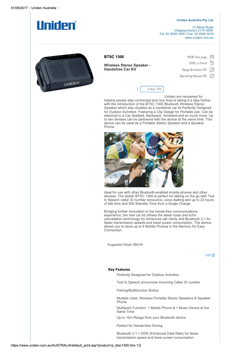 Page n°1 - Manuel utilisateur Uniden BTSC 1300