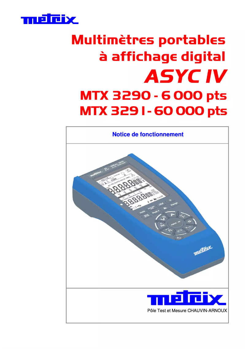 Page 1 de la notice Manuel utilisateur Metrix MTX 3290