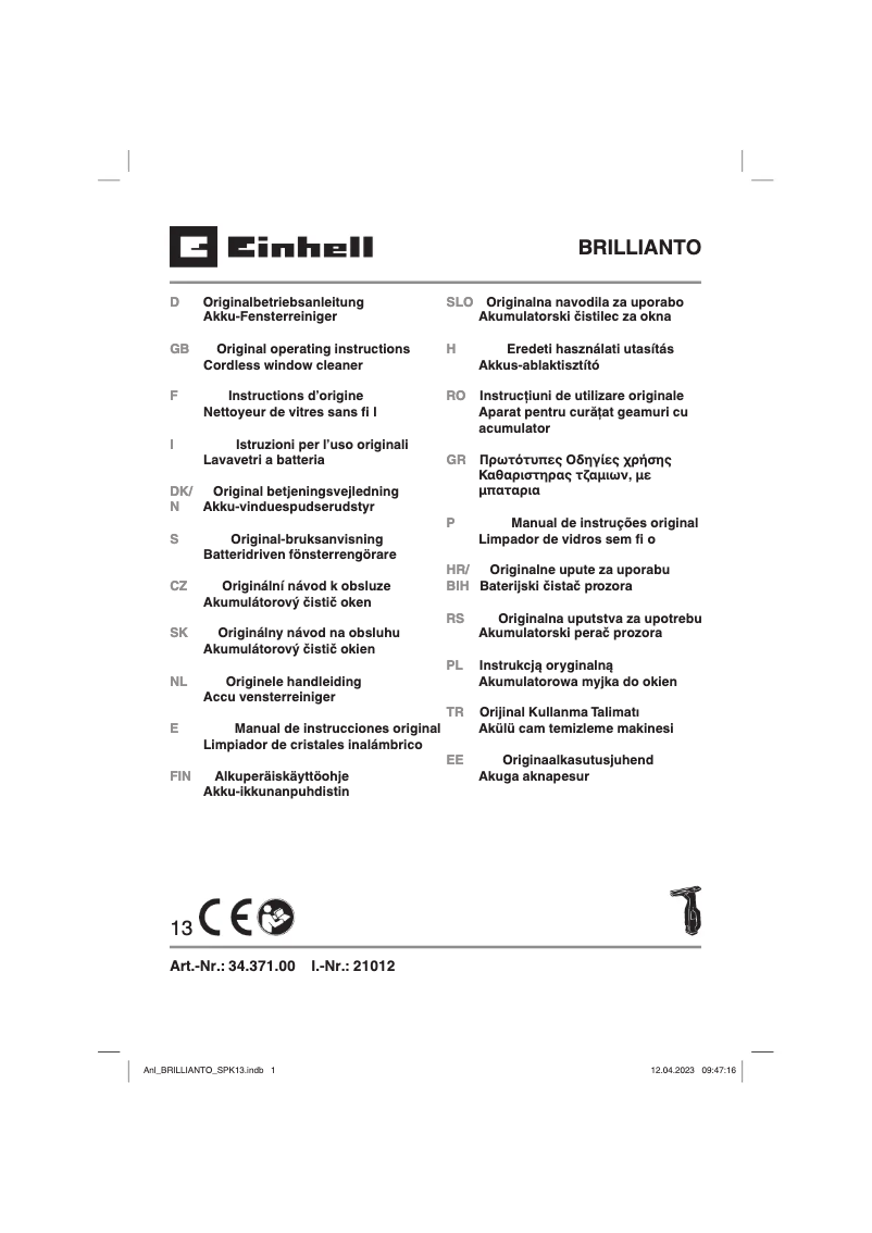 Page 1 de la notice Manuel utilisateur Einhell BRILLIANTO