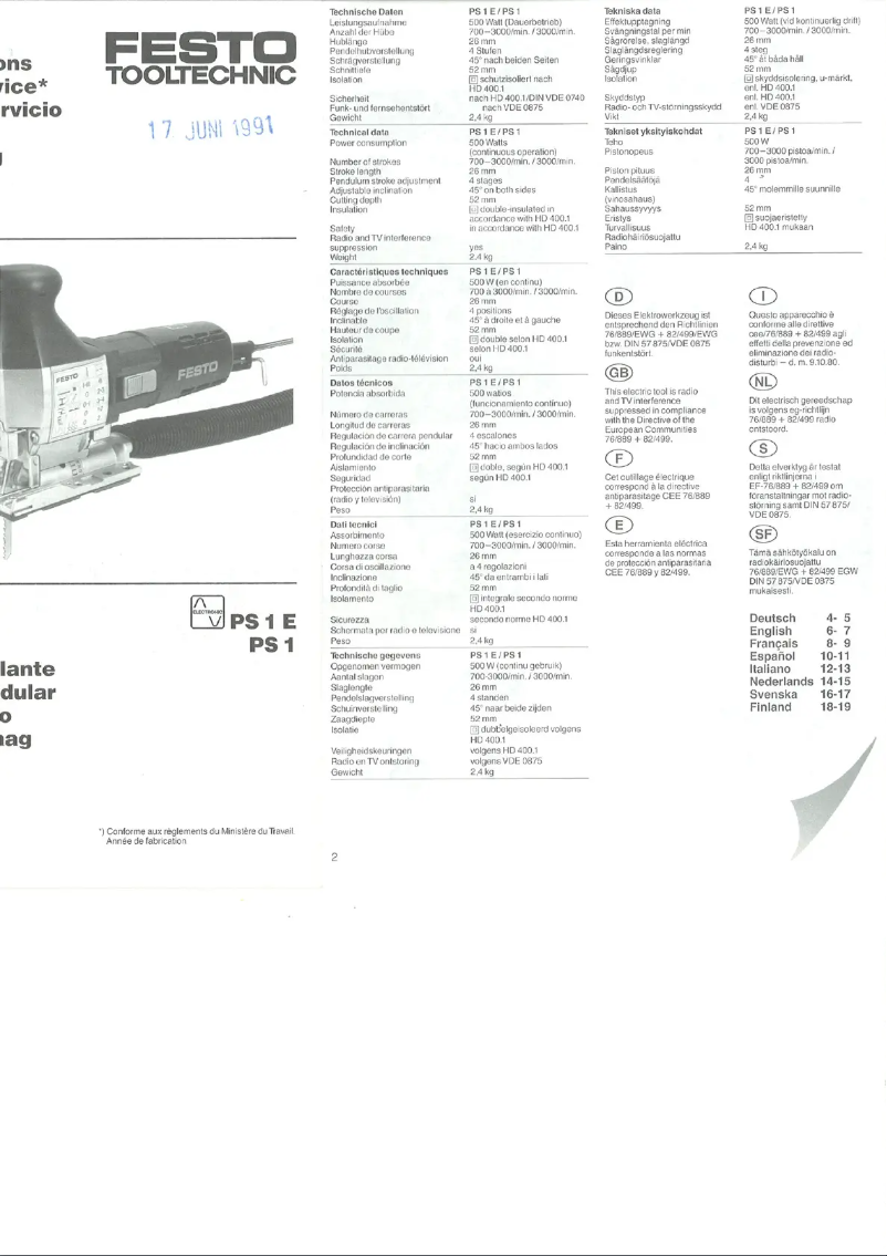 Page 1 de la notice Manuel utilisateur Festo PS 1