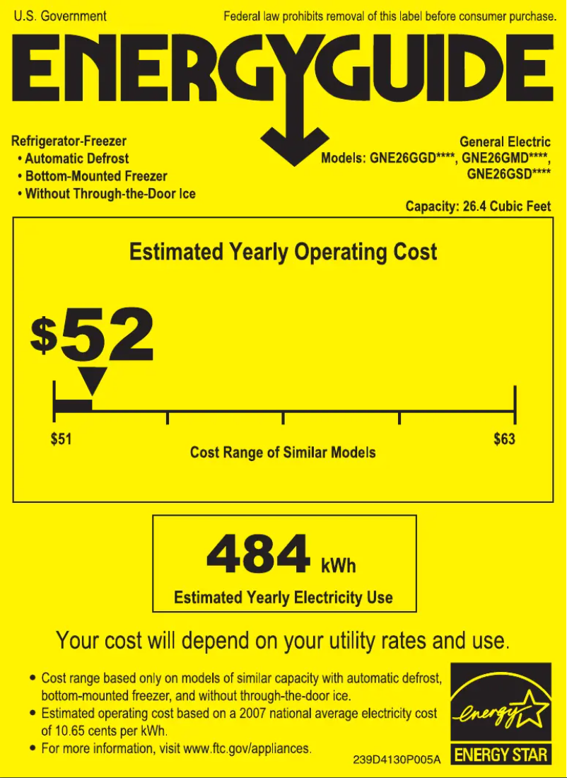 Page 1 of the manual Energy Label GE GNE26GMDES