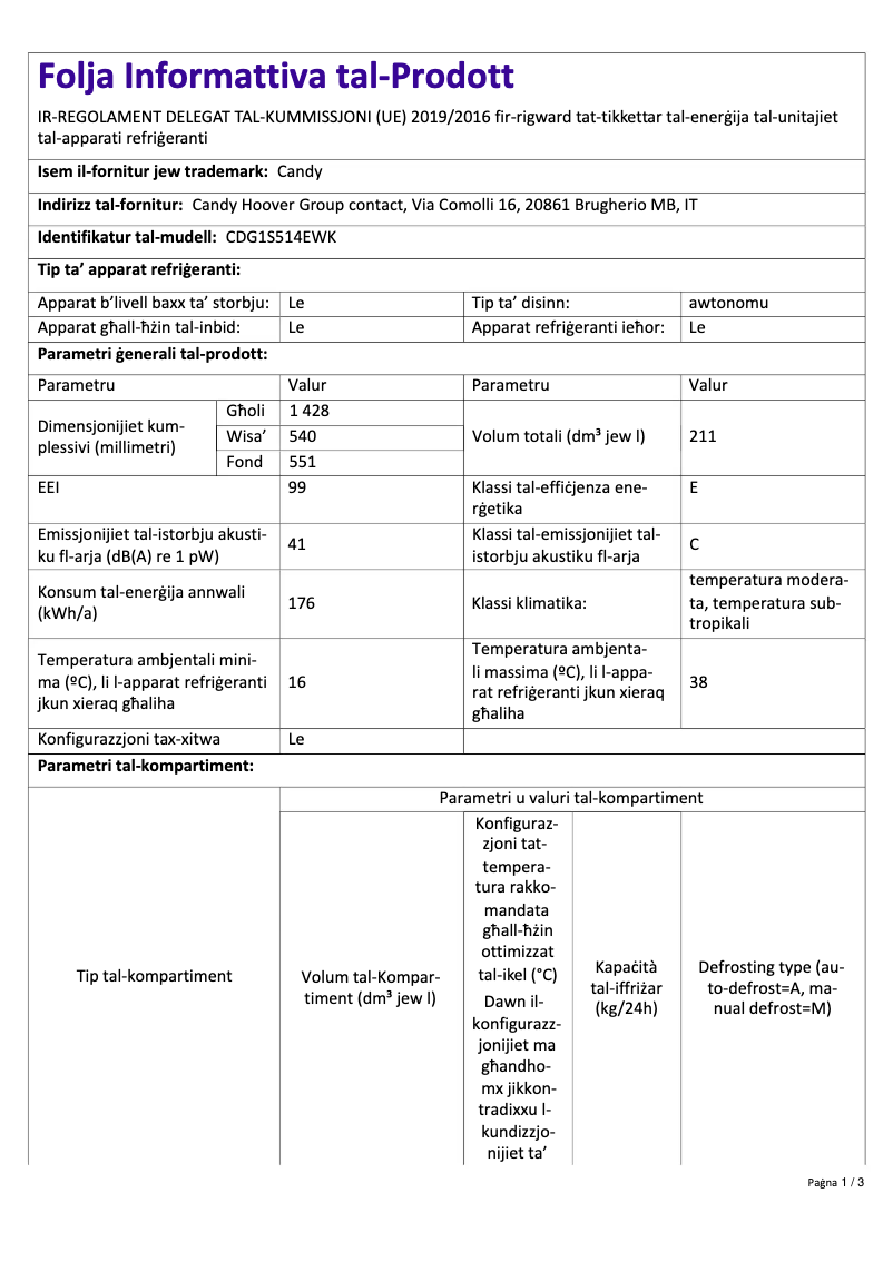 Image de la première page du manuel de l'appareil CDG1S514EWK