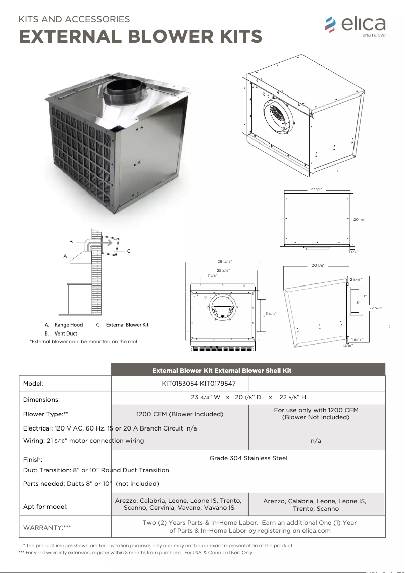Page 1 de la notice Fiche technique Elica Calabria ECL142S3