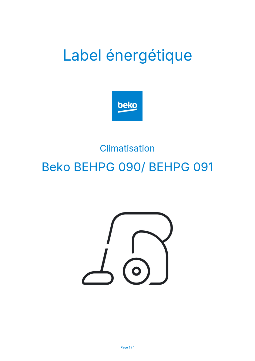Page n°1 - Label énergétique Beko BEHPG 090/ BEHPG 091