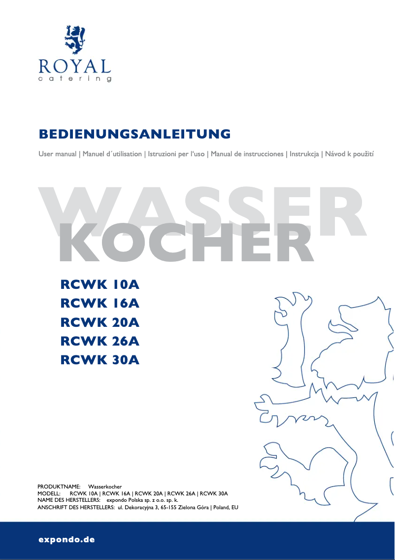 Página 1 del manual Manual de usuario Royal Catering RCWK 20A
