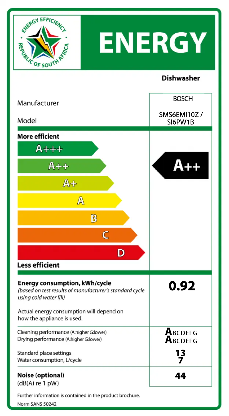 Page n°1 - Label énergétique Bosch SMS6EMI10Z