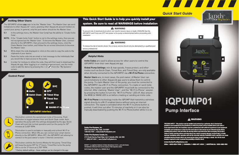 Page n°1 - Guide de démarrage rapide JANDY iQPUMP01