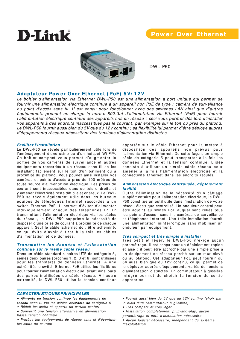 Page n°1 - Fiche technique D-Link DWL-P50