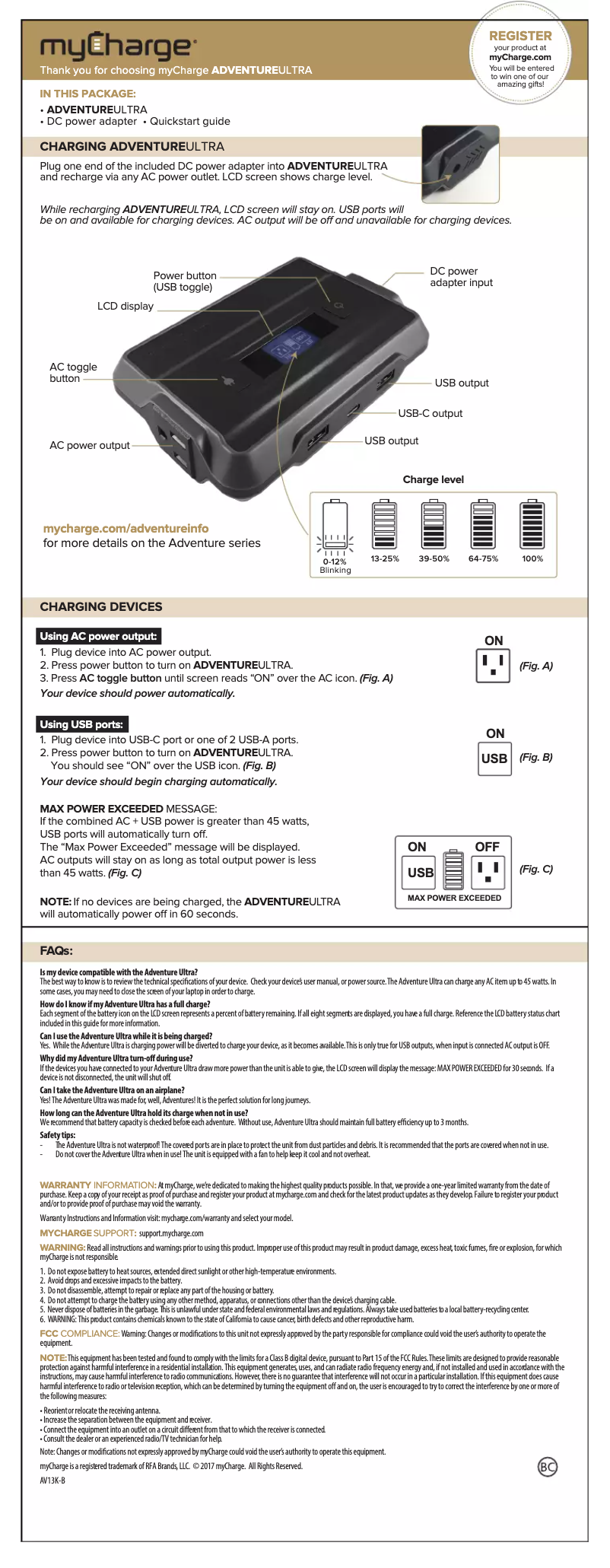 Page n°1 - Manuel utilisateur myCharge AdventureUltra AC13K