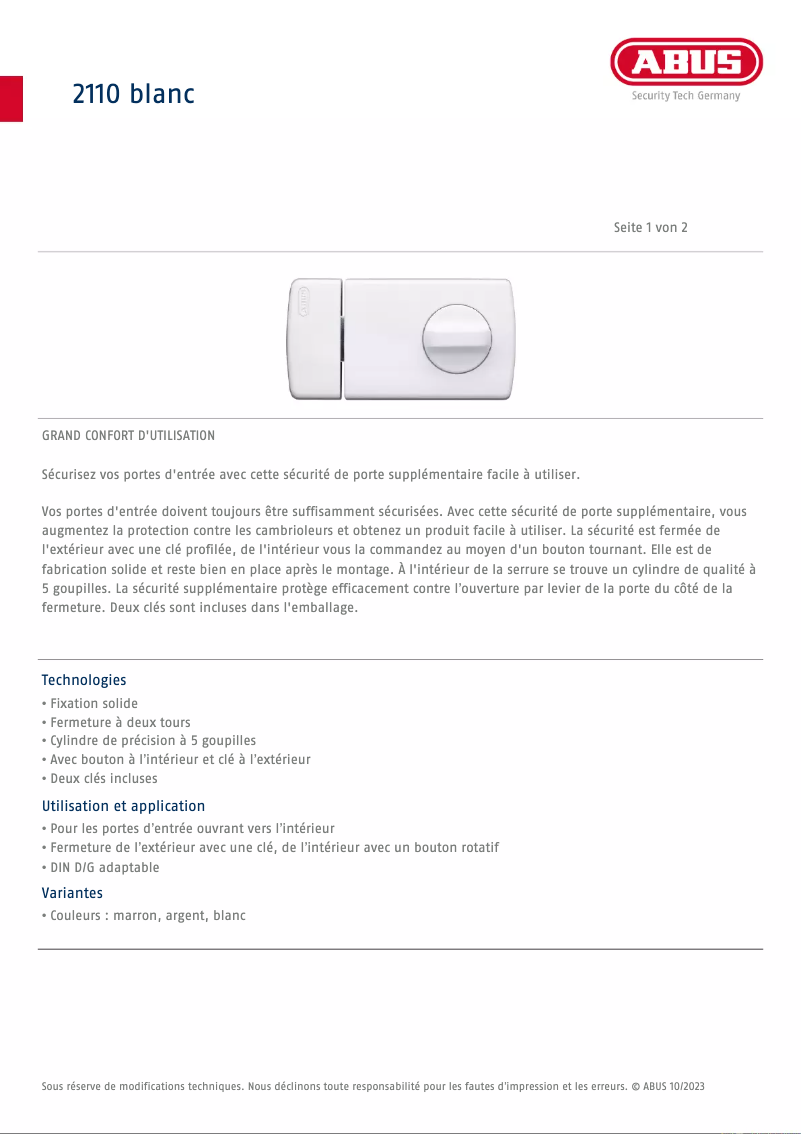 Image de la première page du manuel de l'appareil 2110