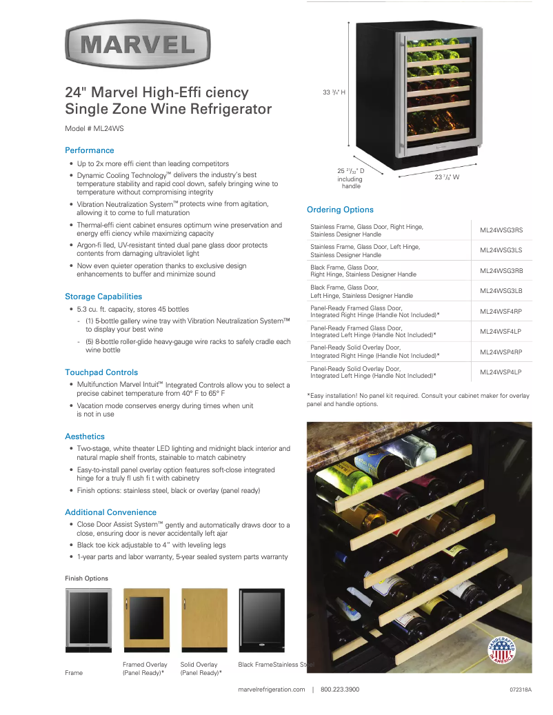 Page 1 de la notice Fiche technique Marvel ML24WSG0RS