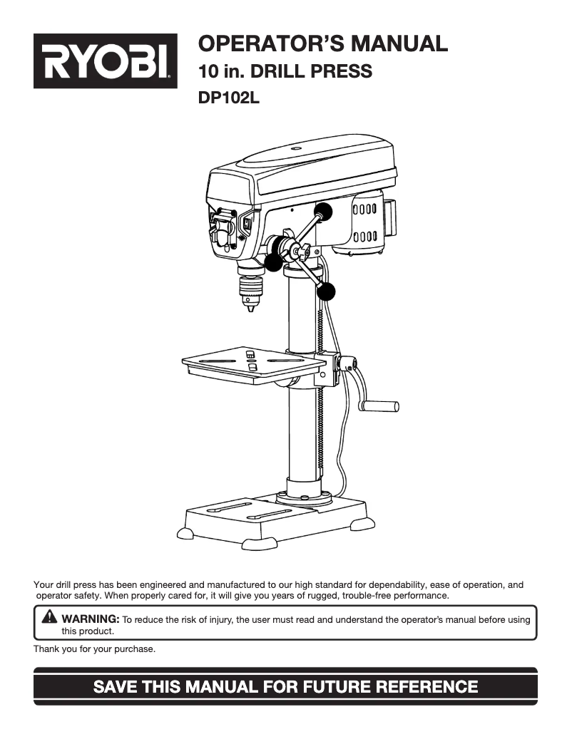 Page n°1 - Manuel utilisateur RYOBI DP102L