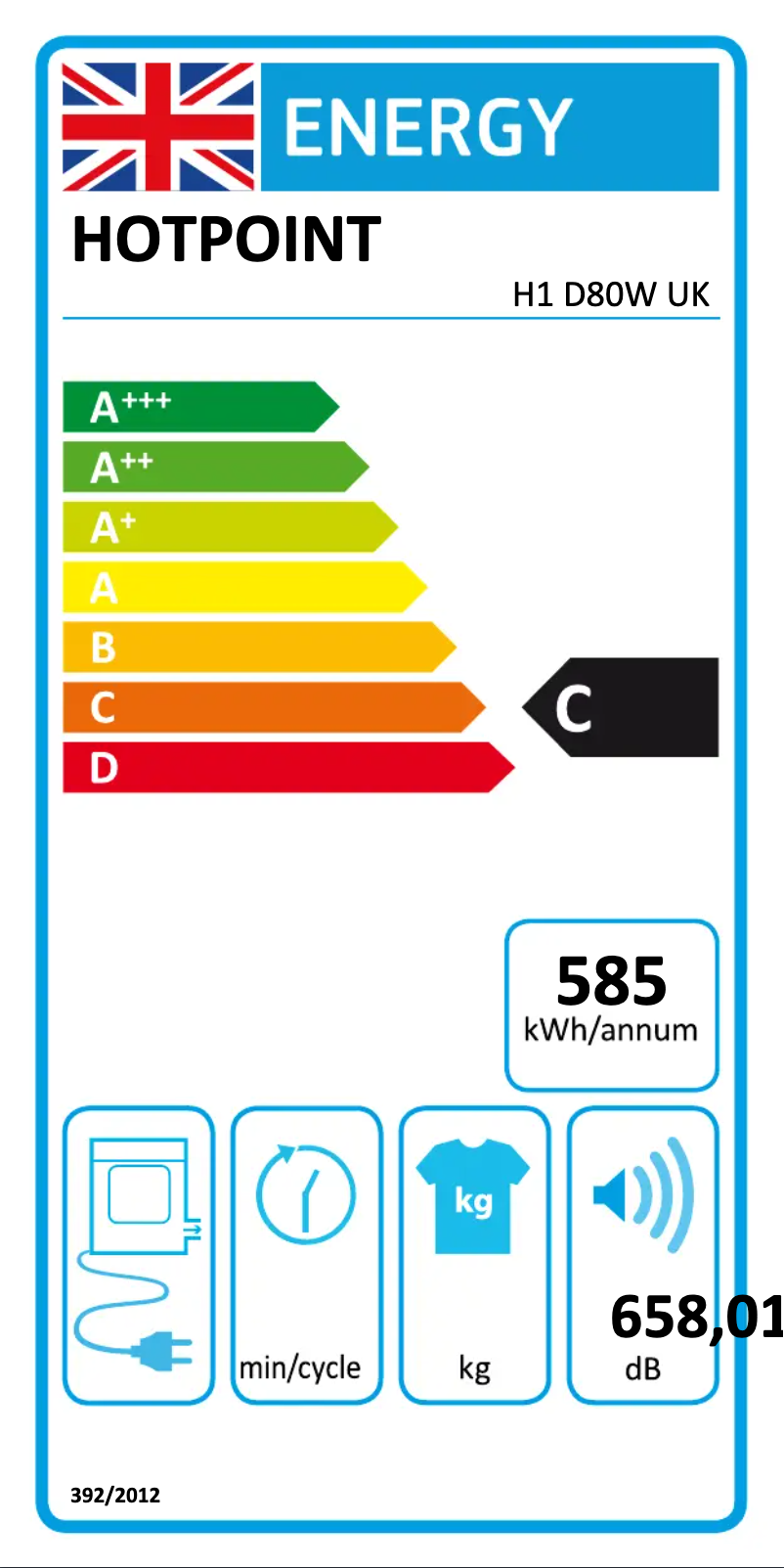 Page 1 de la notice Label énergétique Hotpoint H1 D80W UK