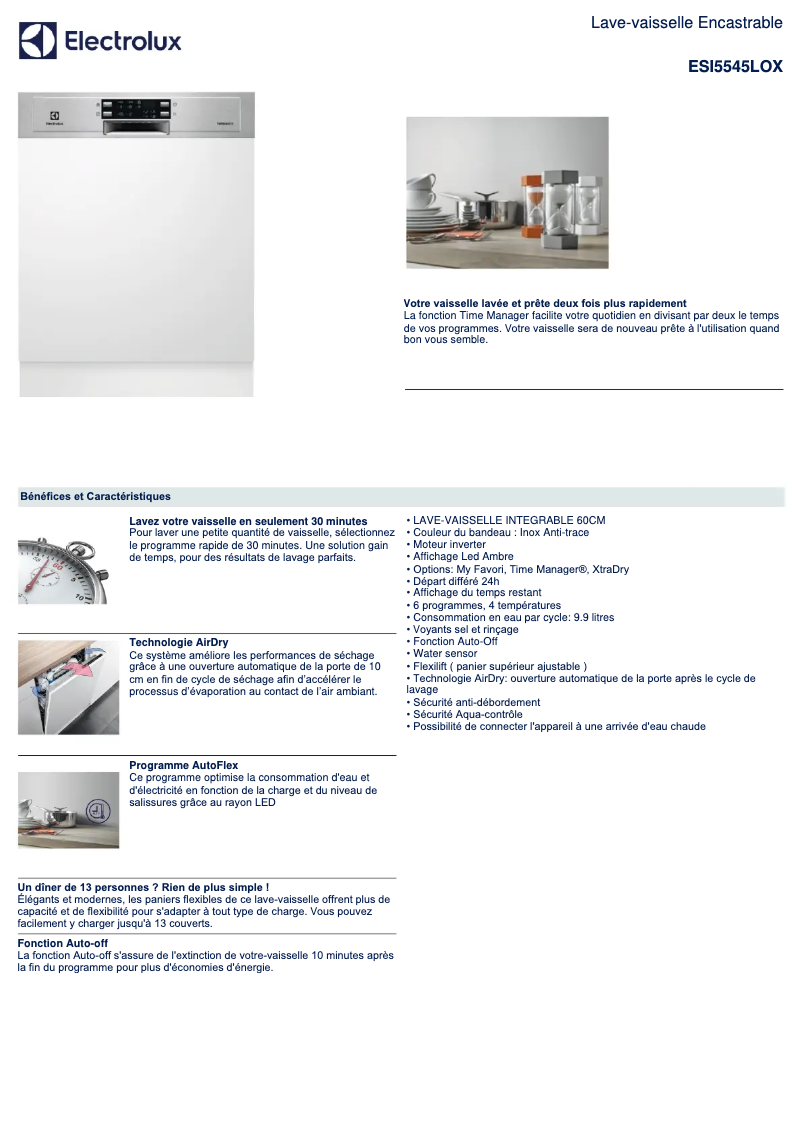 Página 1 del manual Ficha técnica Electrolux ESI5545LOX