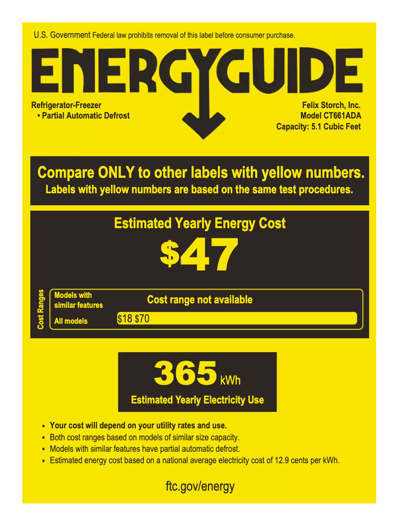 Page 1 de la notice Label énergétique Summit CT661ADA