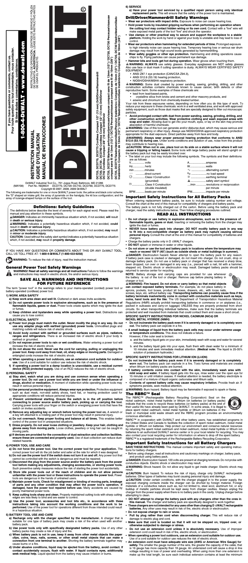 Page 1 de la notice Manuel d'utilisation et d'entretien DeWalt DC742KA