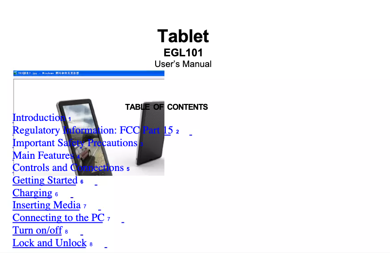 Page 1 de la notice Manuel utilisateur Ematic EGL101