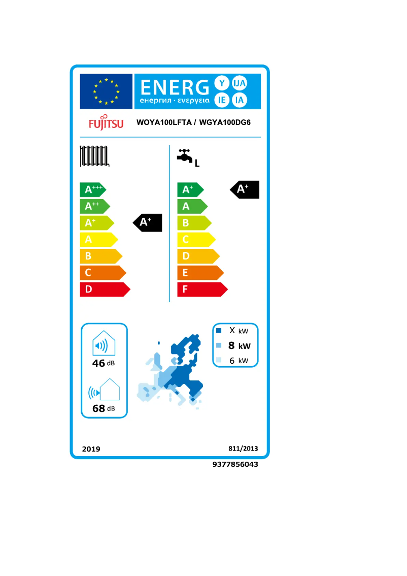 Page 1 de la notice Label énergétique Fujitsu Waterstage WGYA100DG6