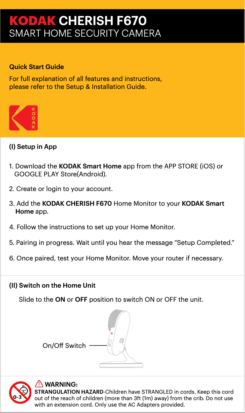 Page n°1 - Guide de démarrage rapide Kodak Cherish F670