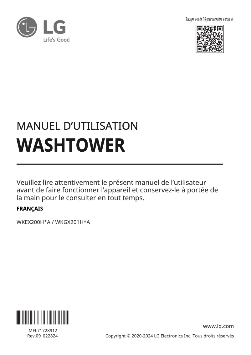 Page 1 de la notice Manuel utilisateur LG WKEX200HGA