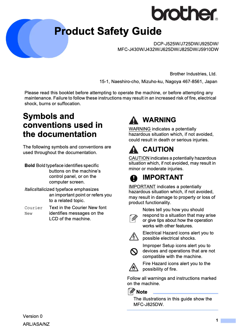 Page n°1 - Instructions de sécurité Brother MFC-J430W