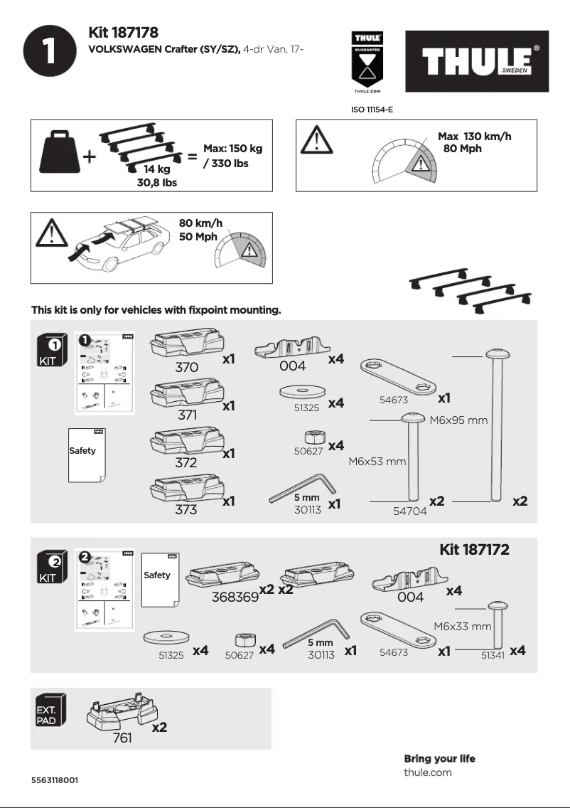 Page 1 de la notice Manuel utilisateur Thule Kit 187178