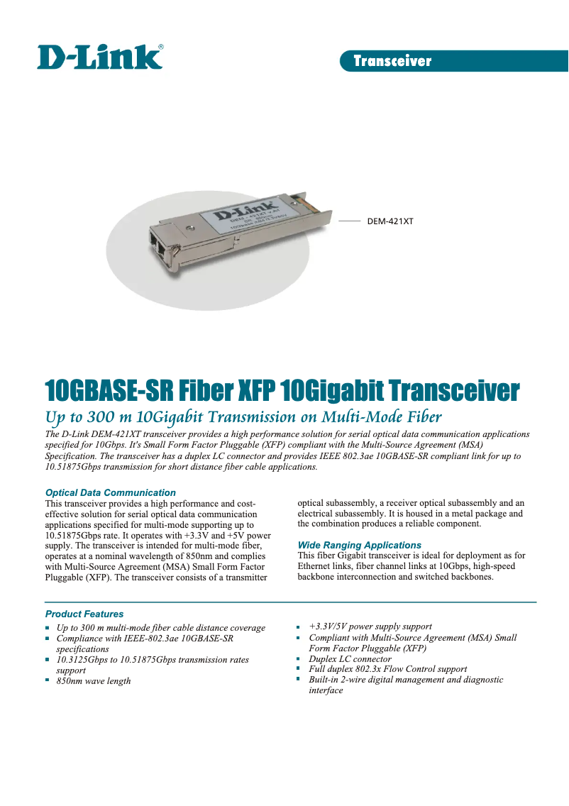 Page n°1 - Fiche technique D-Link DEM-421XT