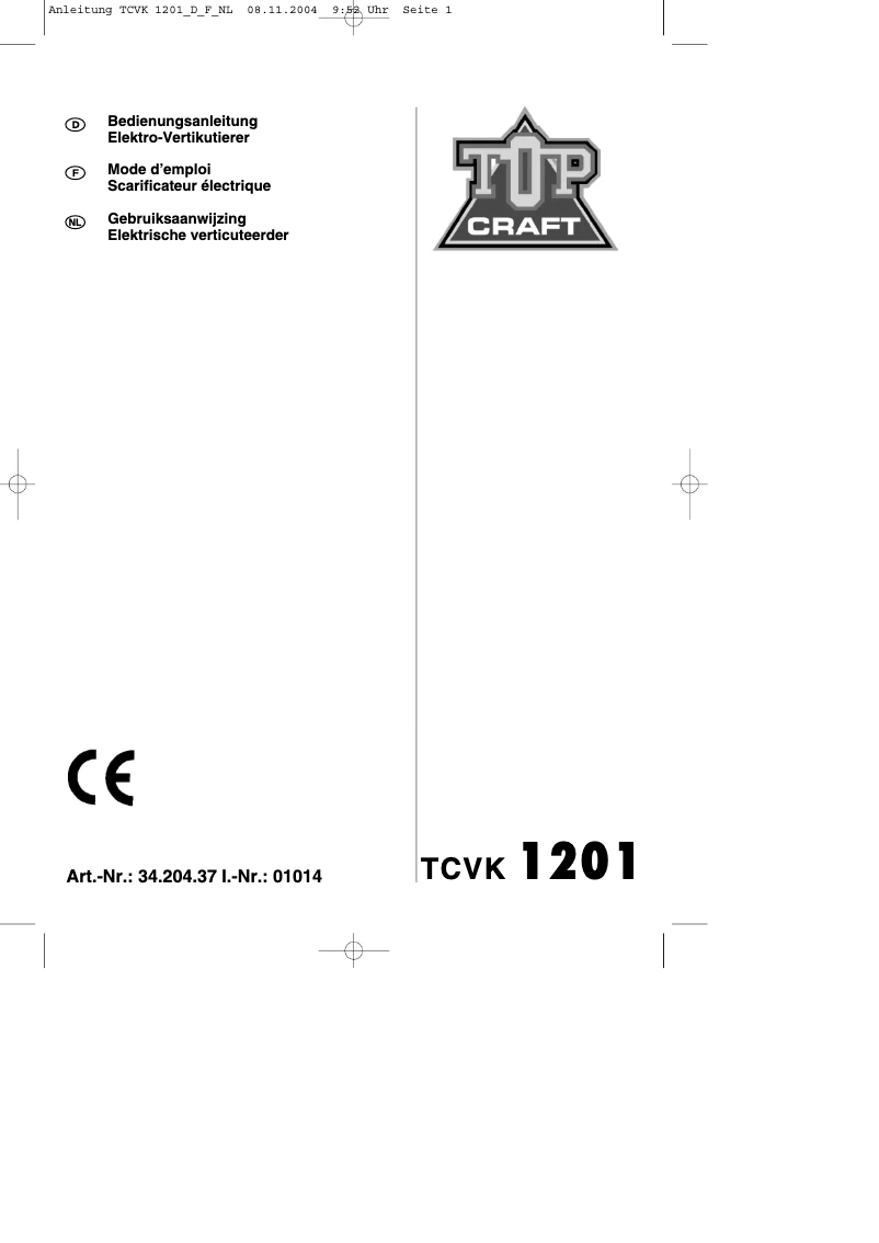 Page 1 of the manual User Manual Topcraft TCVK 1201