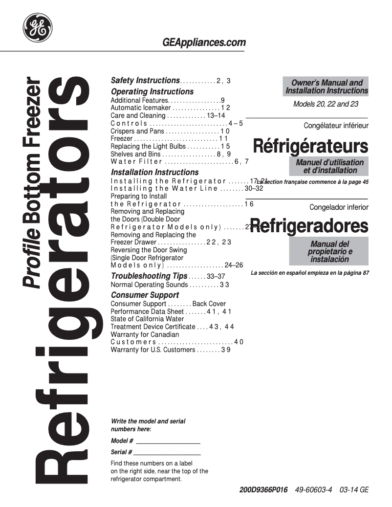 Page 1 de la notice Mode d'emploi GE GDE20GGHWW