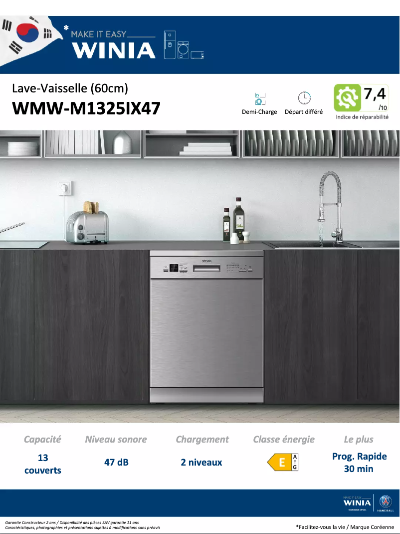 Page 1 de la notice Fiche technique Winia WMW-M1325IX47