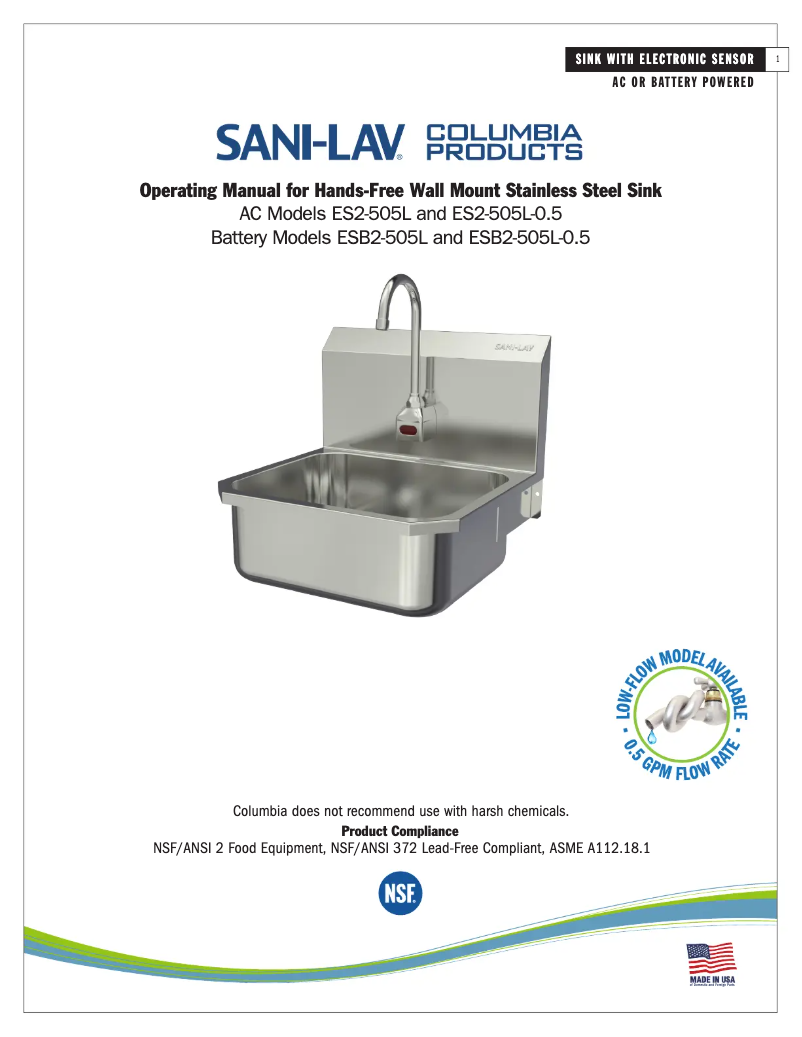 Page 1 de la notice Manuel utilisateur Sani-Lav ES2-505L