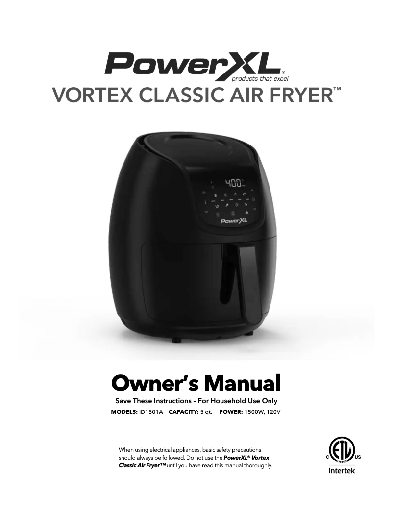 Page 1 de la notice Manuel utilisateur PowerXL Vortex Air Fryer ID1501A