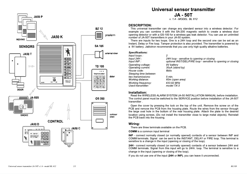 Page 1 de la notice Manuel utilisateur Joblotron JA-50T