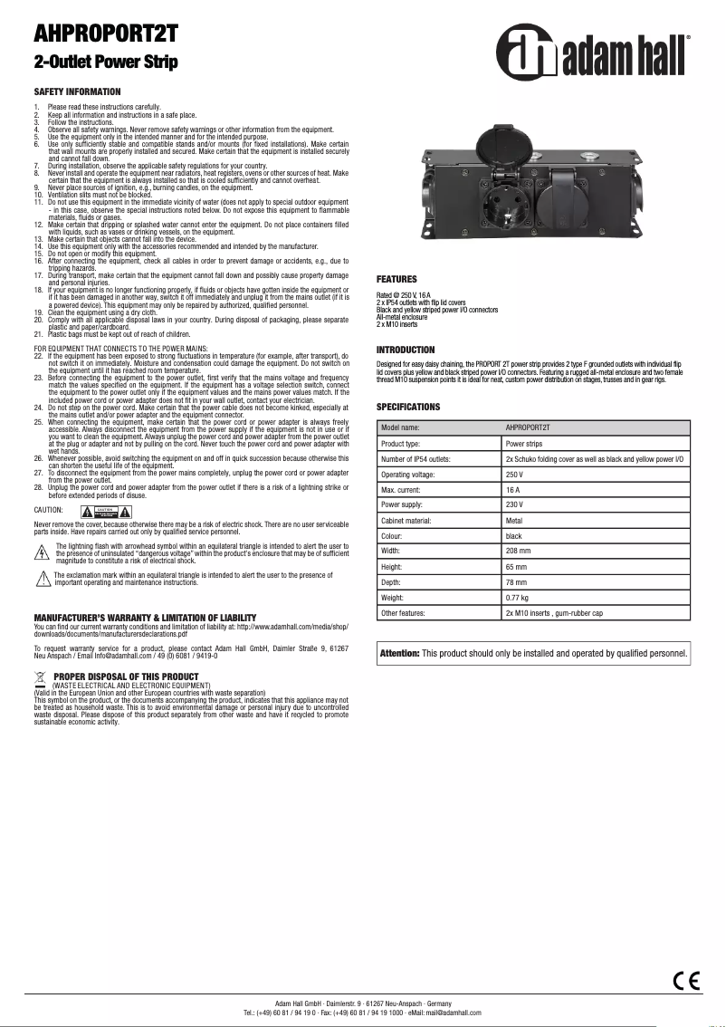 Image de la première page du manuel de l'appareil AHPROPORT2T