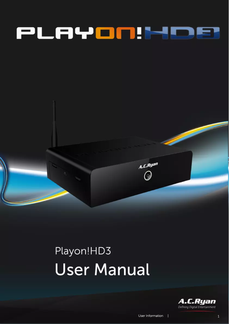 Page 1 de la notice Manuel utilisateur AC Ryan Playon!HD3 ACR-PV73901