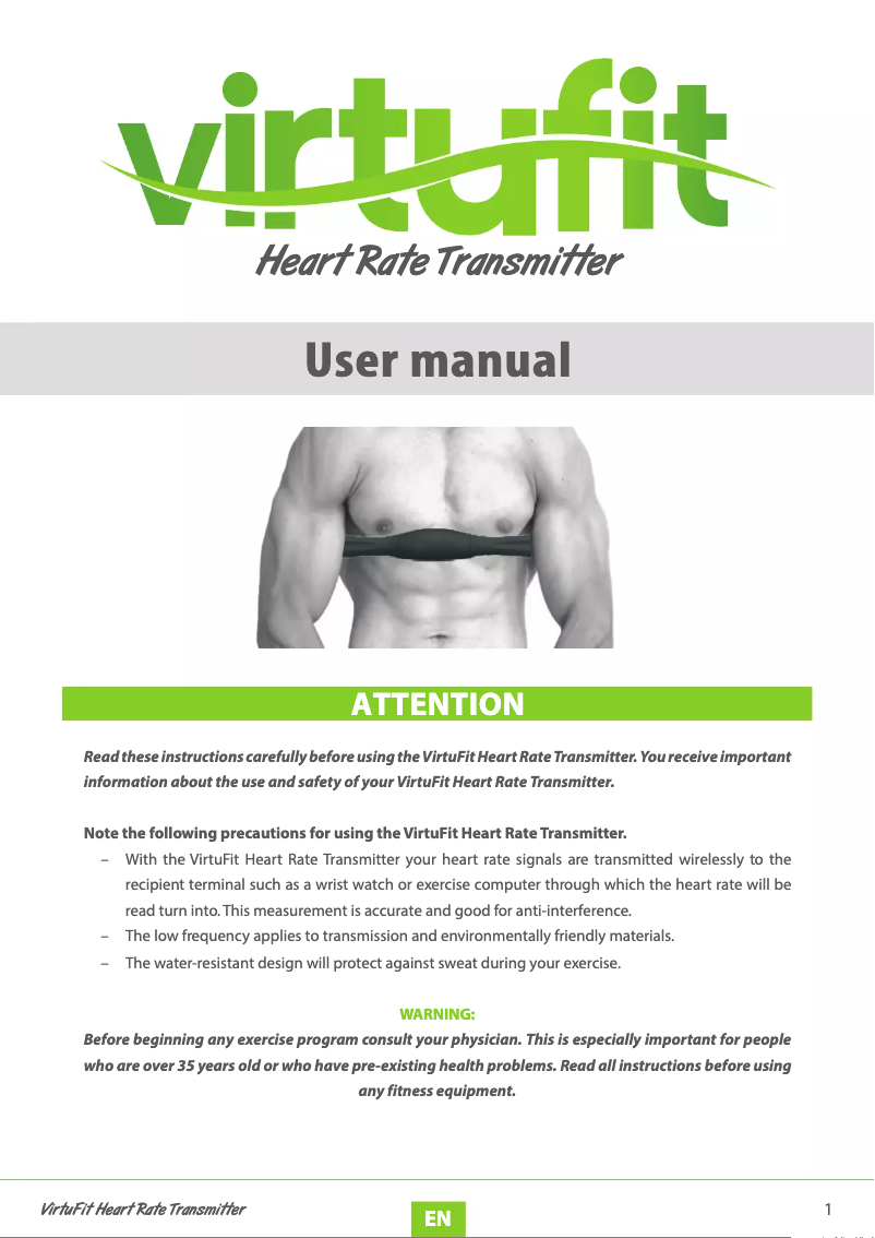 Página 1 del manual Manual de usuario VirtuFit Heart Rate Transmitter