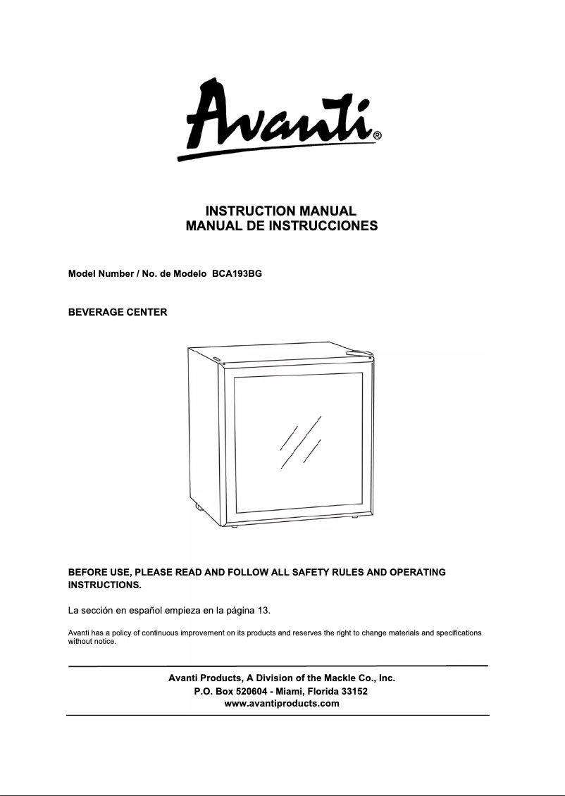 Imagen de la primera página del manual del dispositivo BCA193BG