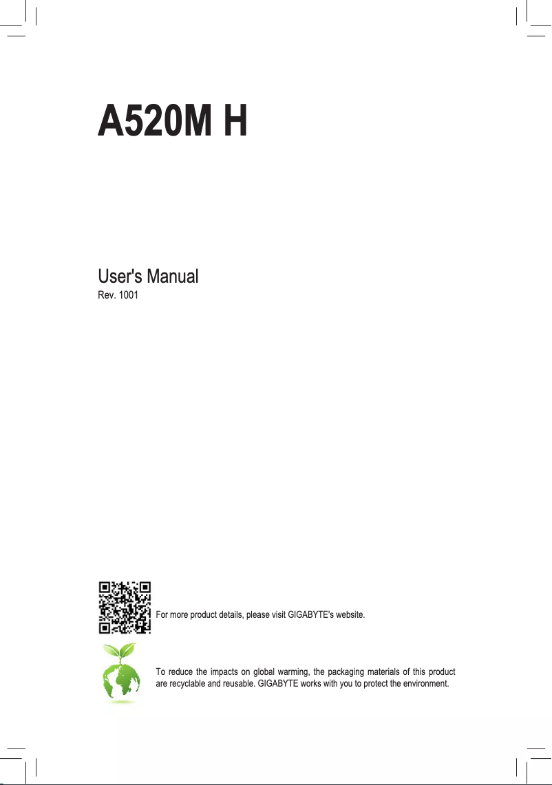 Page 1 de la notice Manuel utilisateur Gigabyte A520M H