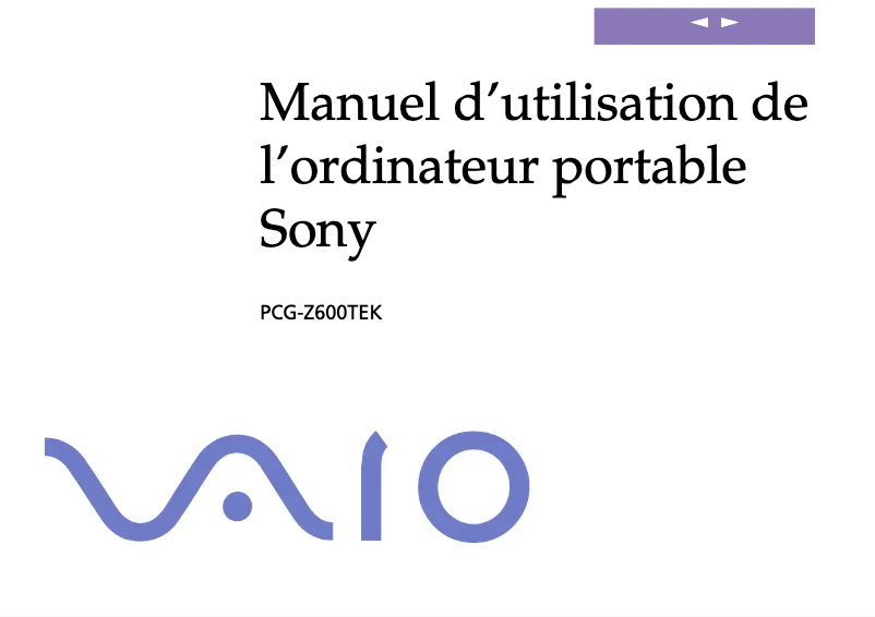 Image de la première page du manuel de l'appareil Vaio PCG-Z600TEK