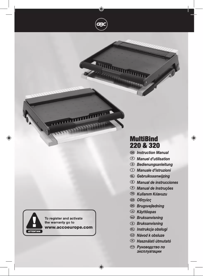 Page n°1 - Manuel utilisateur GBC MultiBind 320
