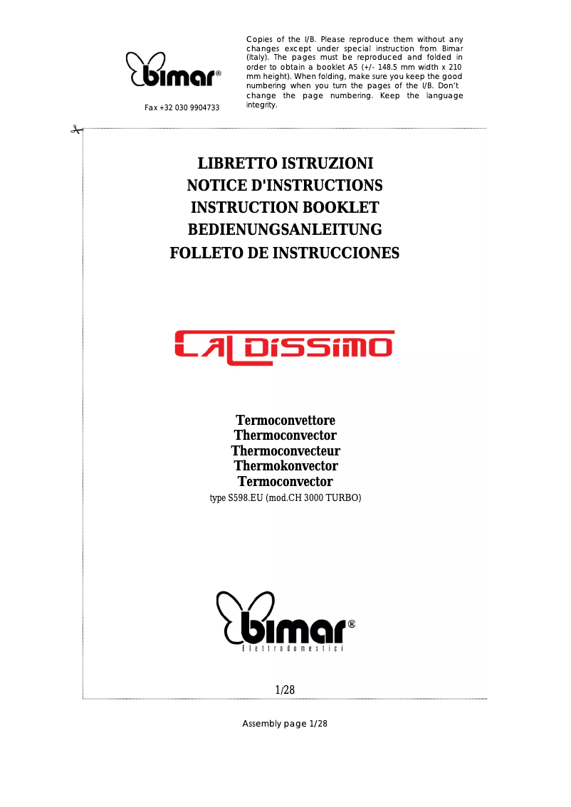 Página 1 del manual Manual de usuario Bimar S598.EU