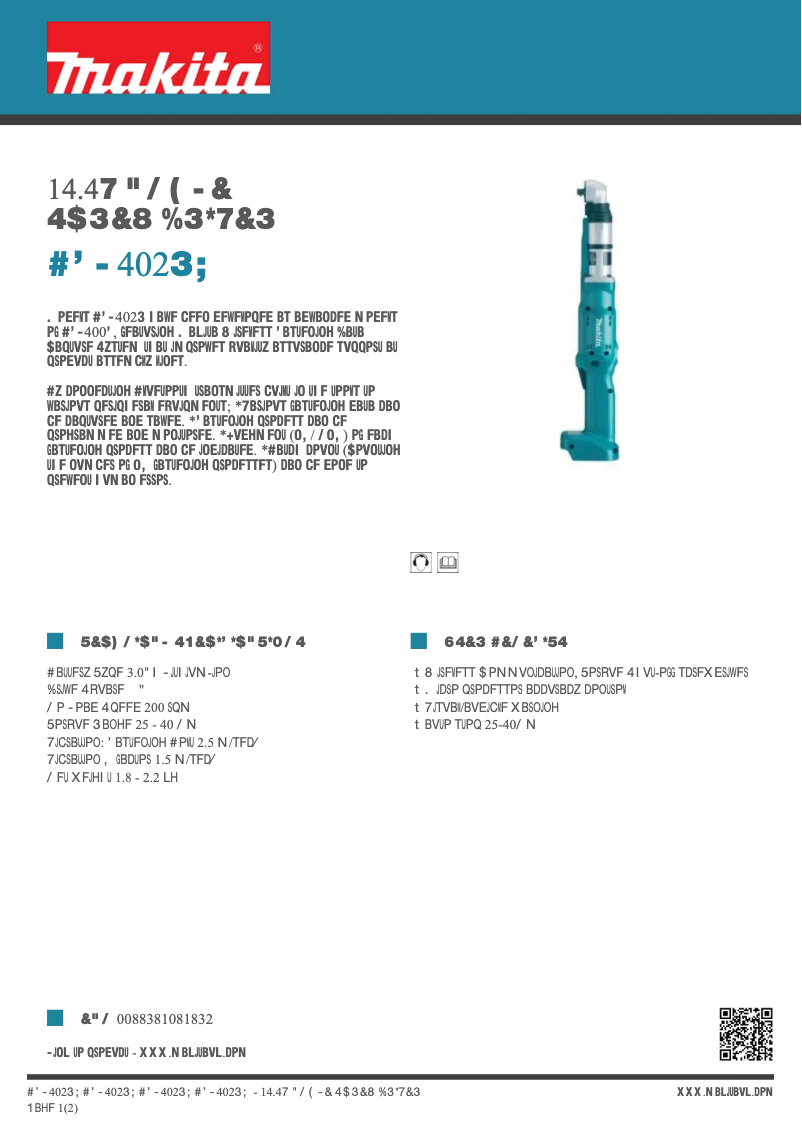 Page 1 de la notice Fiche technique Makita BFL402RZ